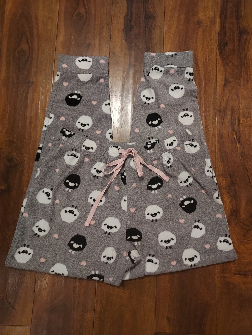 Women's Gray Sheep Print Lounge Pajama Pants with Pink Drawstring